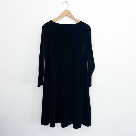 Sympli Women’s Savvy V Neck Black Velour Trapeze Dress - Picture 3 of 10